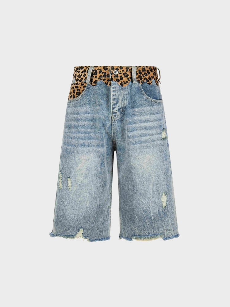 DCRB Ripped Leopard Denim Jorts
