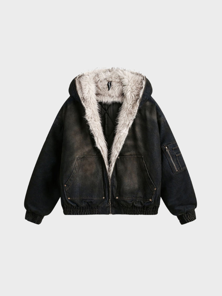 DCRB Washed Denim Fur Jacket