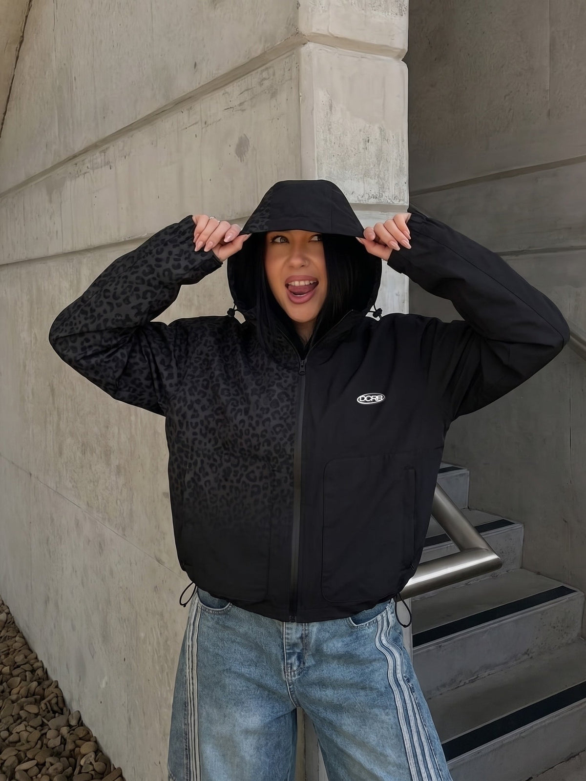 DCRB Pink Water Reactive Cheetah Rain Jacket