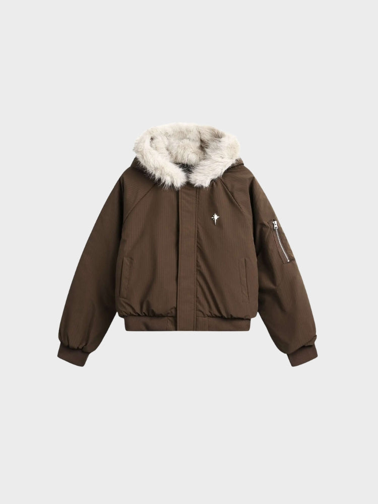 DCRB Boxy Fit Padded Coat with Fur Hoodie
