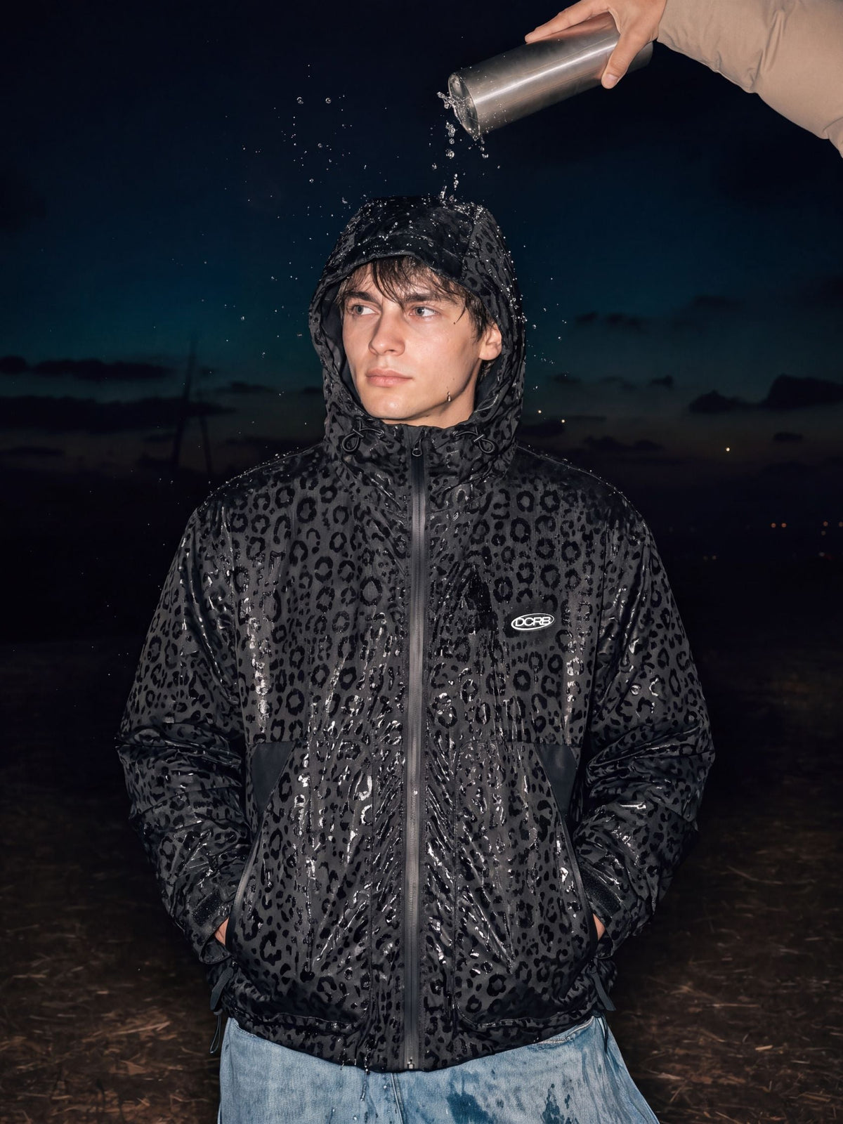 DCRB Beige Water Reactive Cheetah Rain Jacket