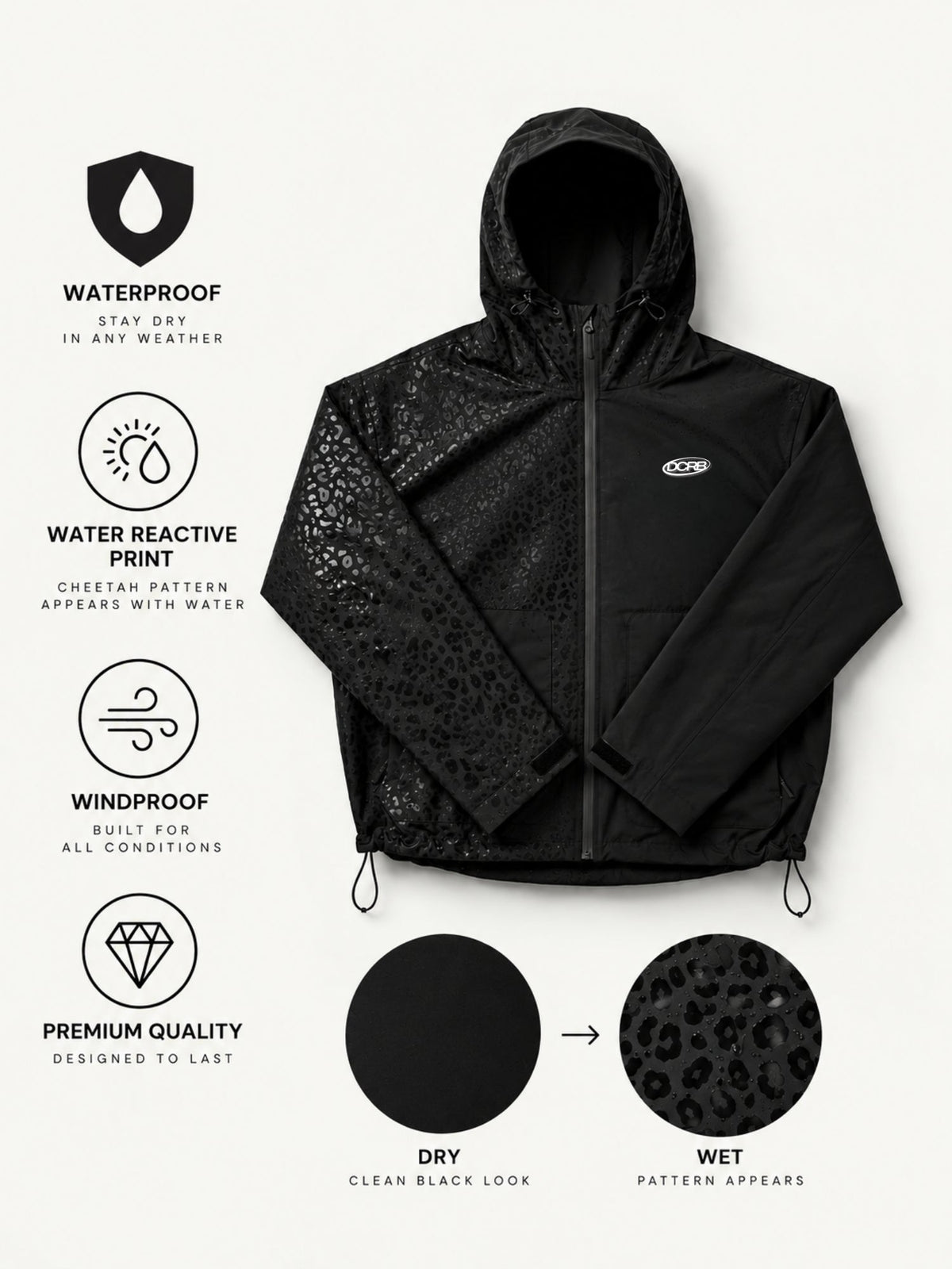 DCRB Pink Water Reactive Cheetah Rain Jacket